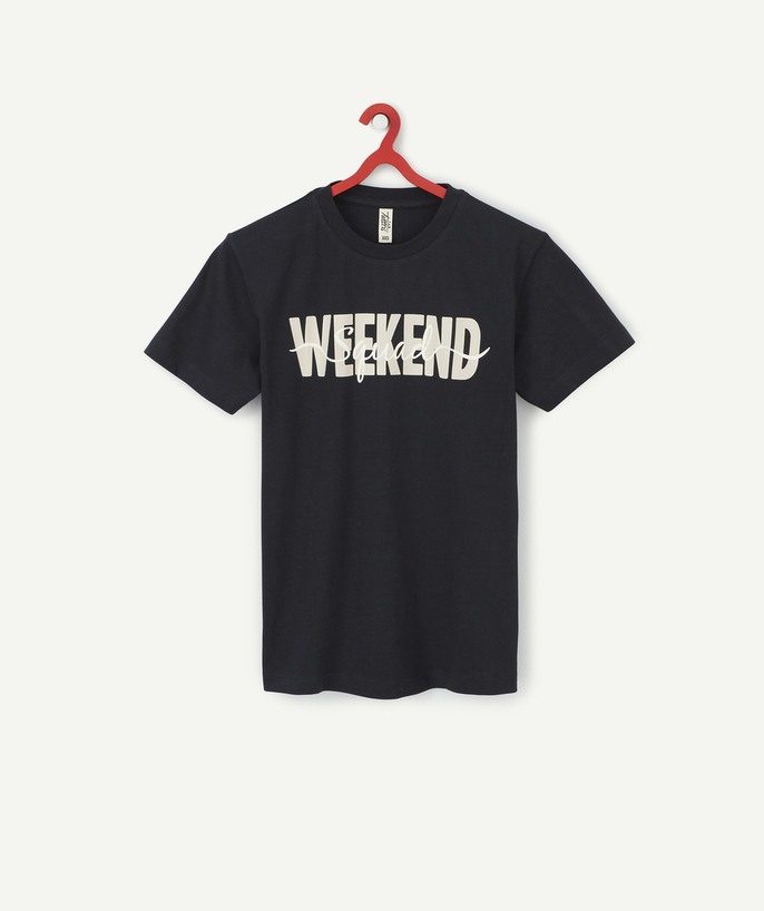   - BOYS' NAVY BLUE ORGANIC COTTON T-SHIRT WITH A WEEKEND MESSAGE