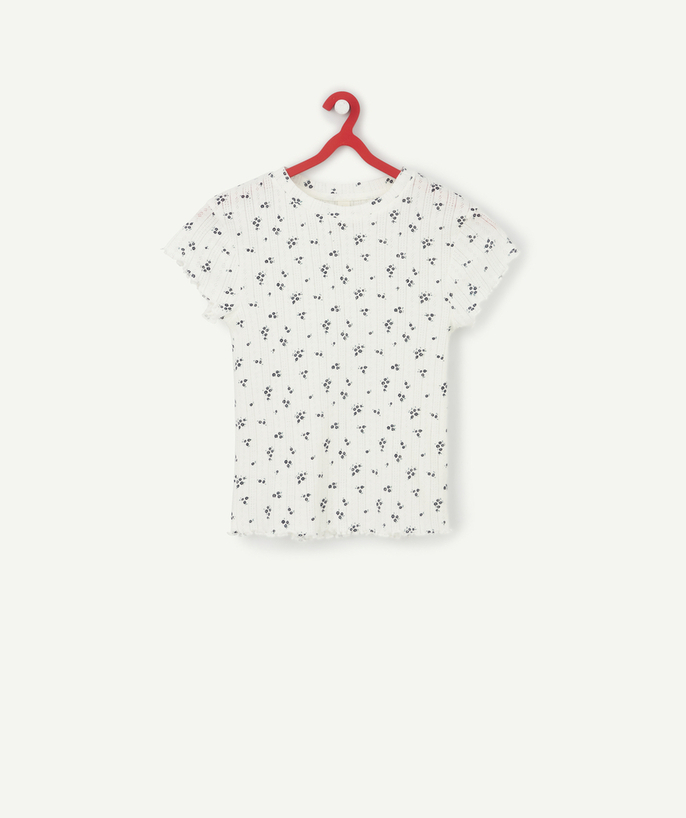   - TEENAGE GIRLS' FLORAL T-SHIRT IN ORGANIC COTTON IN A LACY KNIT