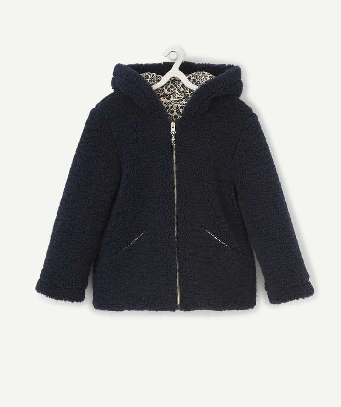   - GIRLS' BLUE FUR FABRIC COAT IN RECYCLED FIBRES