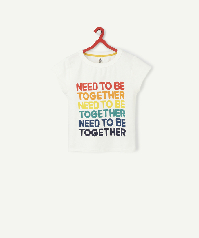   - GIRLS' T-SHIRT IN ORGANIC COTTON WITH A COLOURFUL FLOCKED MESSAGE