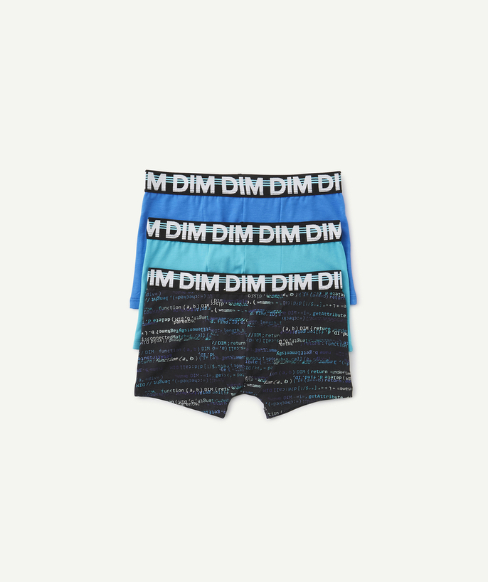   - – PACK OF THREE PAIRS OF BLUE AND WHITE STRETCH COTTON BOXER SHORTS