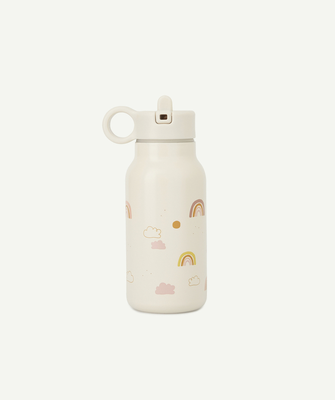   - CREAM WATER BOTTLE WITH A RAINBOW DESIGN