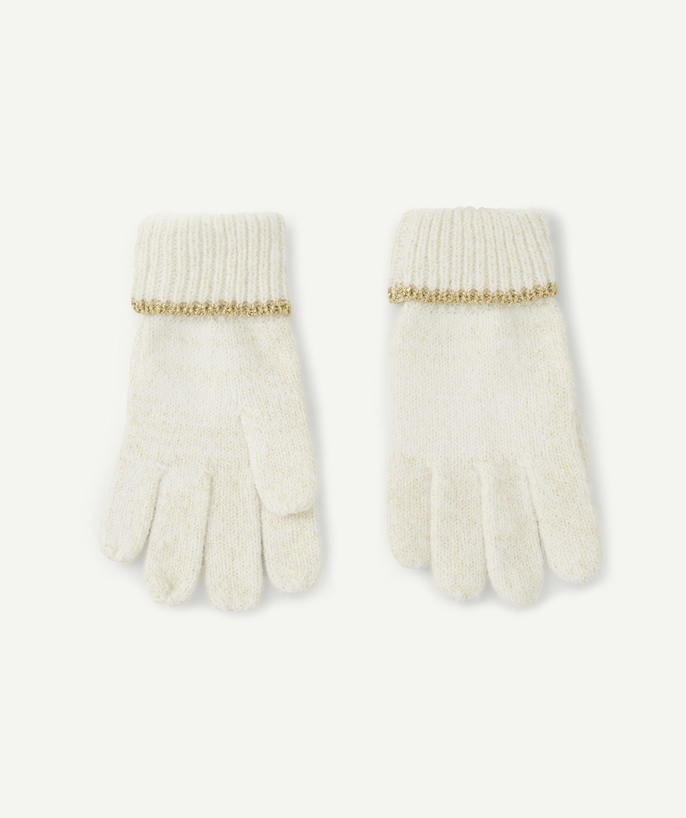   - WHITE GLOVES WITH GOLD TRIM IN RECYCLED FIBRES FOR GIRLS