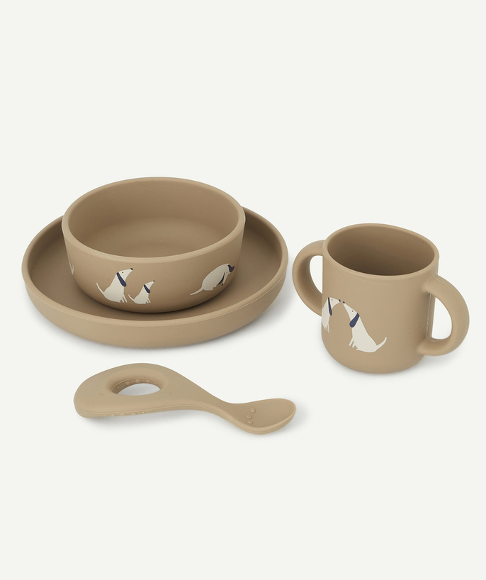   - FOUR-PIECE SET OF SILICONE TABLEWARE WITH DOGS