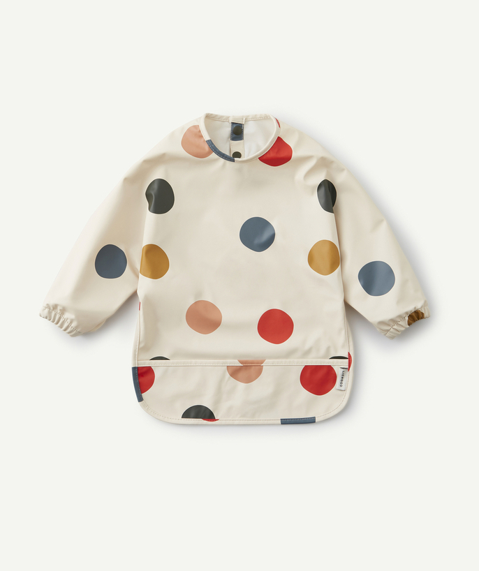   - BABIES' WATERPROOF APRON BIB IN CREAM WITH COLOURED CIRCLES