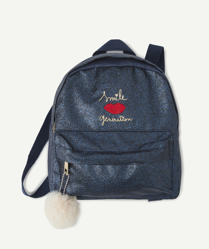   - GIRLS' BLUE BACKPACK WITH A MESSAGE AND A POMPOM