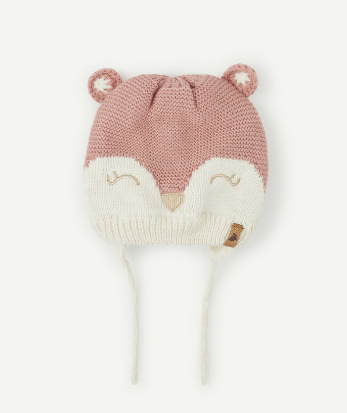   - BONNET ROSE EN TRICOT AVEC MOTIF OURSON BÉBÉ FILLE