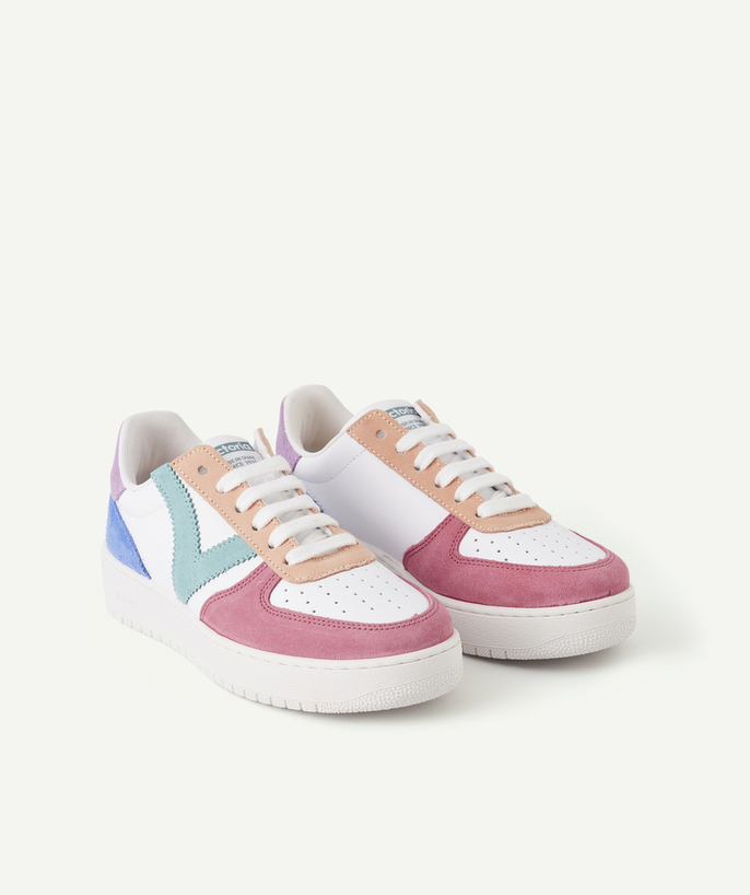   - WHITE GIRL'S SNEAKERS WITH LACES AND COLORFUL DETAILS