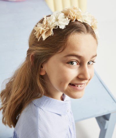 CategoryModel (8826108706958@6)  - SERRE-TÊTE FILLE ÉCRU ET ROSE AVEC FLEURS EN TULE