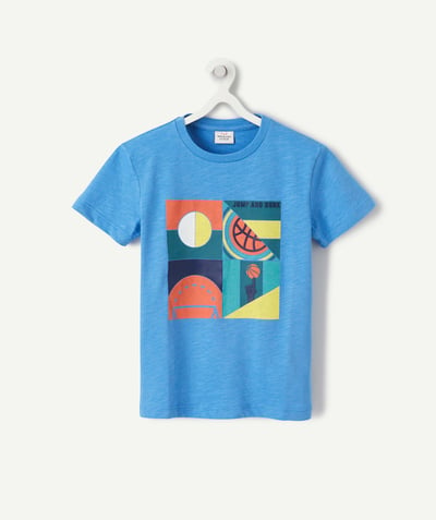 CategoryModel (8824503074958@56)  - BOYS' BLUE ORGANIC COTTON T-SHIRT WITH BASKETBALL THEME FLOCKING