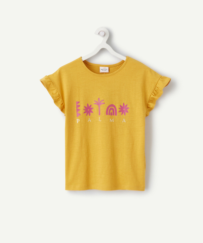 CategoryModel (8821761573006@30866)  - GIRLS' MUSTARD PALMA T-SHIRT IN ORGANIC COTTON WITH PINK FLOCKING