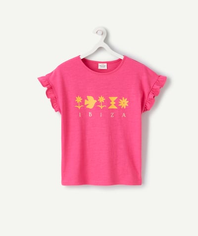 CategoryModel (8821761573006@30866)  - GIRLS' PINK IBIZA T-SHIRT IN ORGANIC COTTON WITH MUSTARD FLOCKING