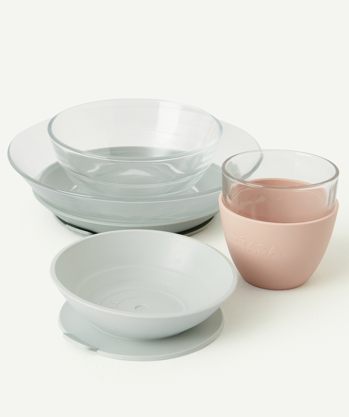   - PINK AND GREY GLASS MEAL SET