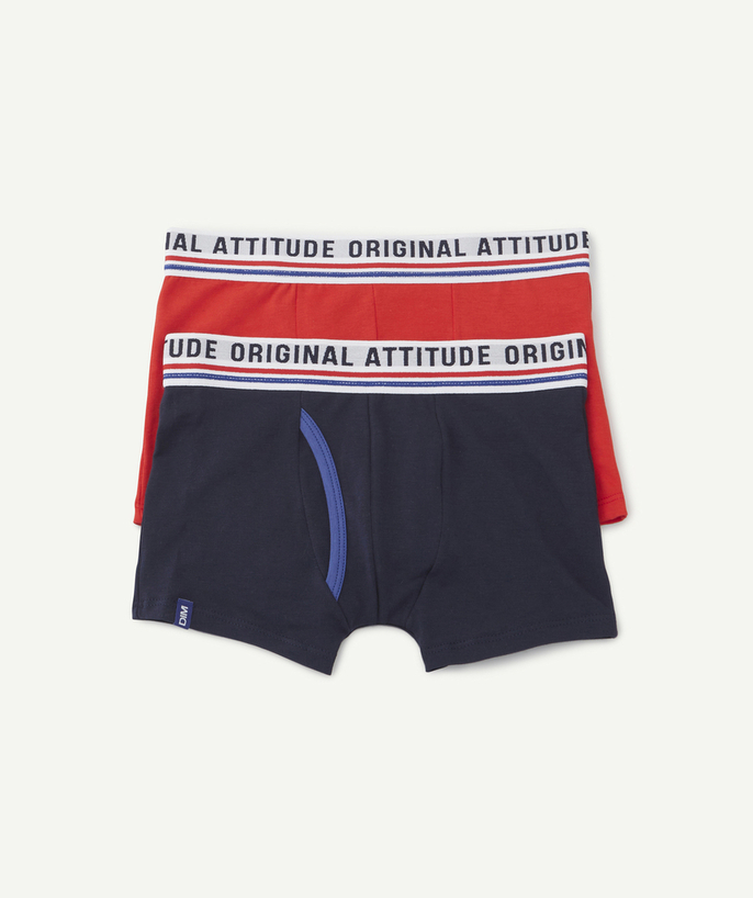   - LOT DE 2 BOXERS GARÇON STYLE RETRO BLEU ET ROUGE