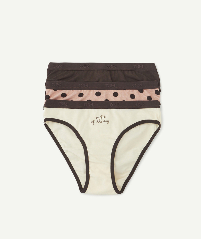   - LOT DE 3 CULOTTES FILLE IMPRIMÉES OU UNIES ROSE CRÈME ET CHOCOLAT