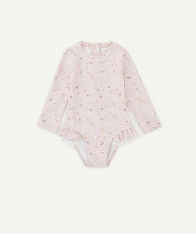   - COMBINAISON DE BAIN BÉBÉ FILLE EN POLYESTER RECYCLÉ ROSE FLEURIE