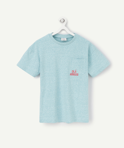 CategoryModel (8821761507470@10190)  - BOYS' BLUE T-SHIRT WITH A POCKET AND AN EMBROIDERED MESSAGE