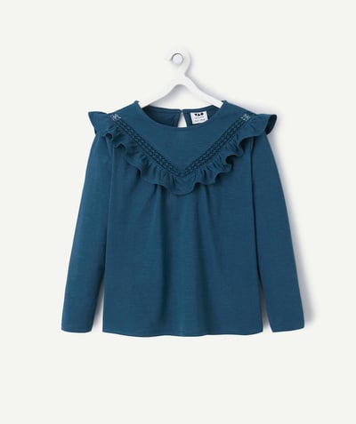 CategoryModel (8825586843790@448)  - Long-sleeved duck blue organic cotton T-shirt for girls