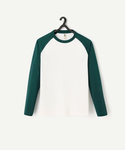 CategoryModel (8821770551438@333)  - boy's long-sleeved t-shirt in two-tone fir green and white organic cotton