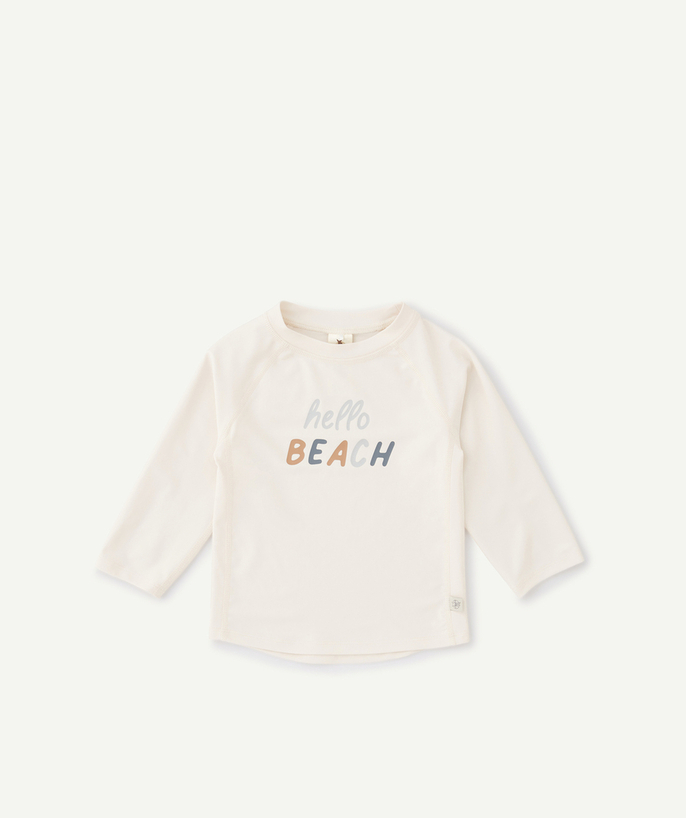   - T-SHIRT ANTI-UV BÉBÉ HELLO BEACH ÉCRU