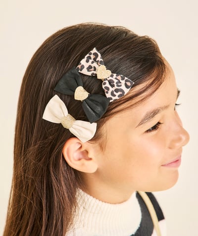 CategoryModel (8824928927886@20)  - set of 3 plain and leopard bow-shaped girl barrettes