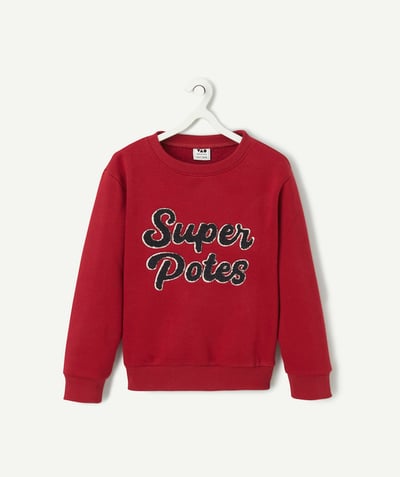 CategoryModel (8824928927886@20)  - burgundy recycled-fiber boy's sweatshirt with super-pals message