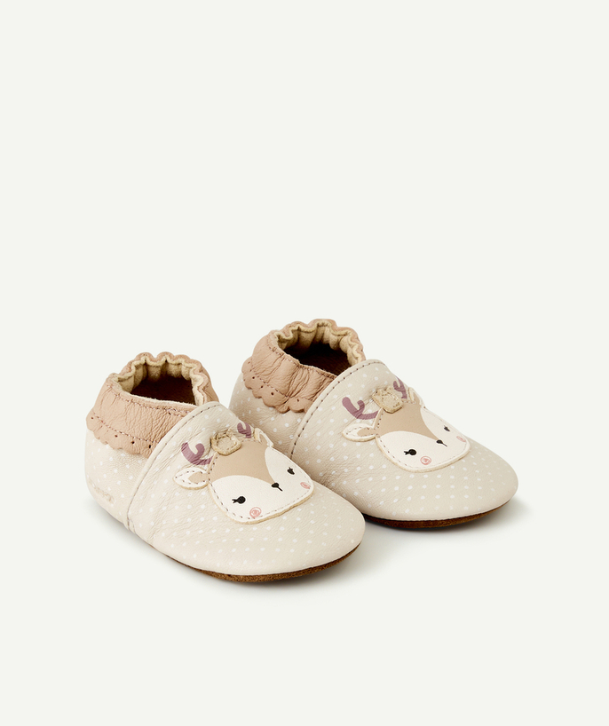   - BABIES' BEIGE LEATHER BOOTIES WITH POLKA DOTS AND REINDEER