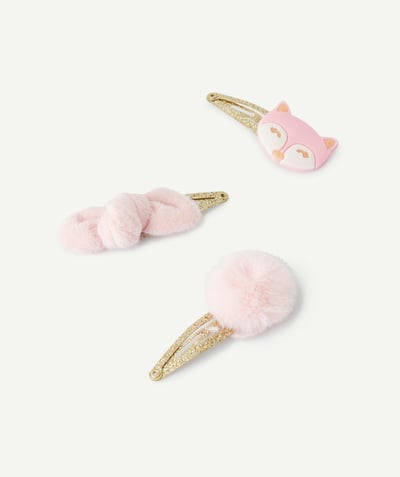 CategoryModel (8821753348238@44338)  - lot de 3 barrettes bébé fille pailletés avec pompom rose