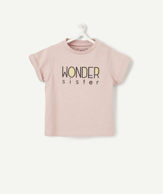   - PALE PINK WONDER SISTER T-SHIRT IN ORGANIC COTTON WITH POPPERS