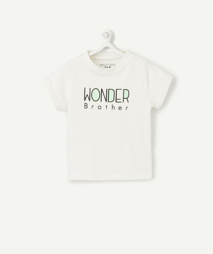   - CREAM WONDER BROTHER T-SHIRT IN ORGANIC COTTON WITH POPPERS