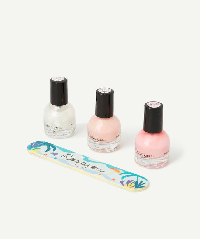   - SET OF 3 FLAMINGO X PEARL X BALLERINA NAIL POLISHES AND NAIL FILE