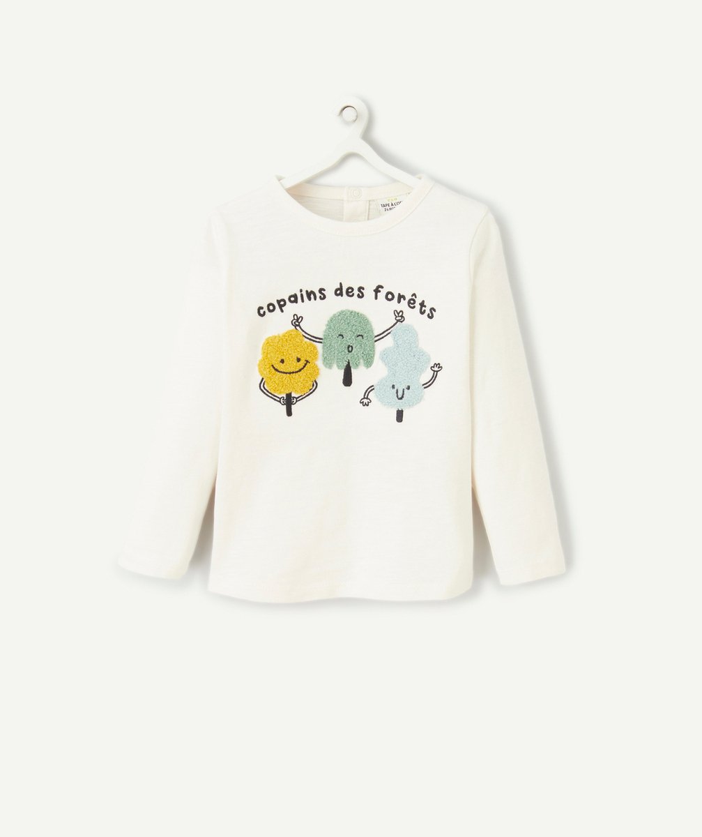   - T-SHIRT EN COTON BIO BÉBÉ GARÇON AVEC MESSAGE ET MOTIFS EN BOUCLETTES